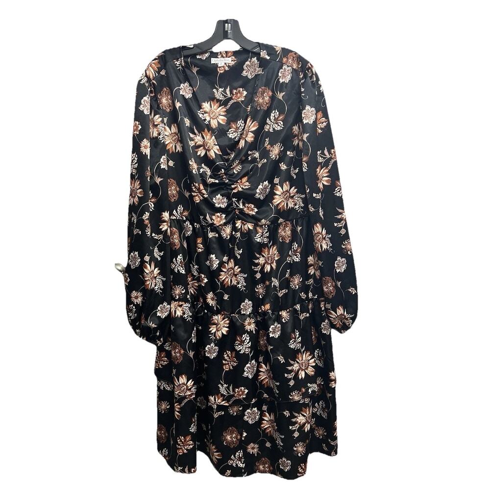 Ophelia Roe Women’s Size 2X Black Floral Tiered Midi Dress Office Date Night - Picture 2 of 8